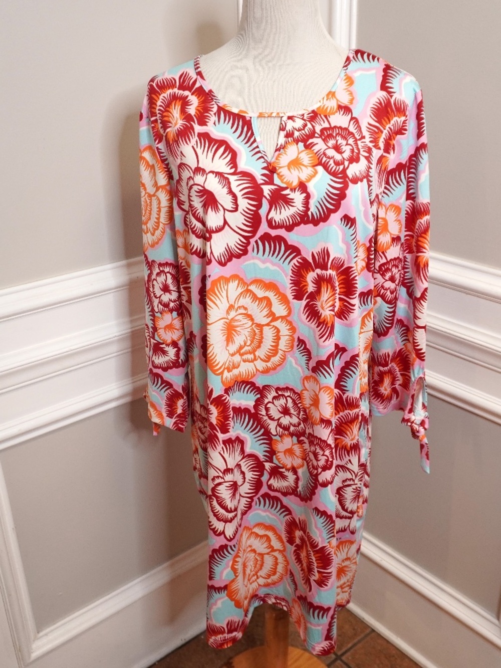 NEW Stella Parker Collection UPF 50 Sun Protection Dress L Floral 3/4 Sleeve